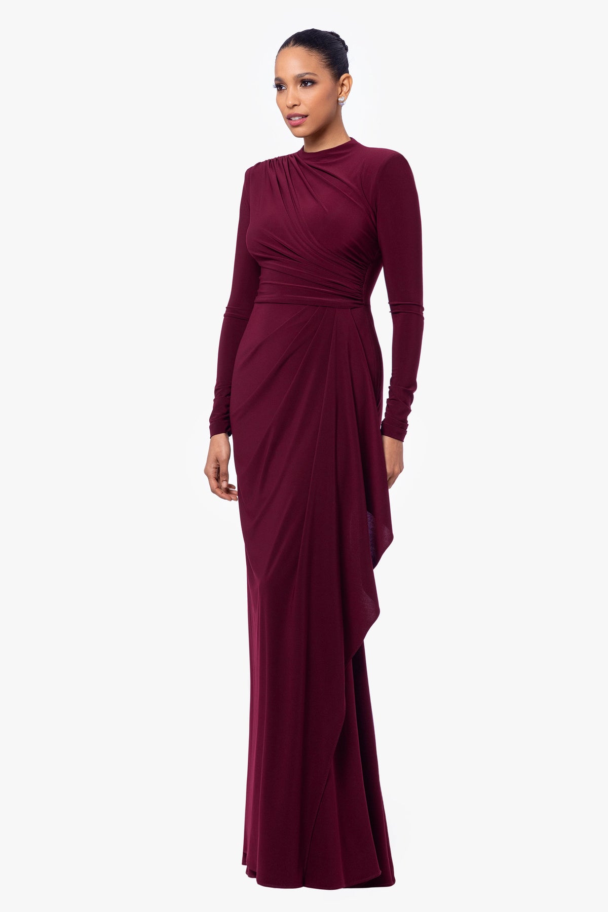 Betsy & Adam "Jeanette" Stretch Knit Long Sleeve Dress - Wine
