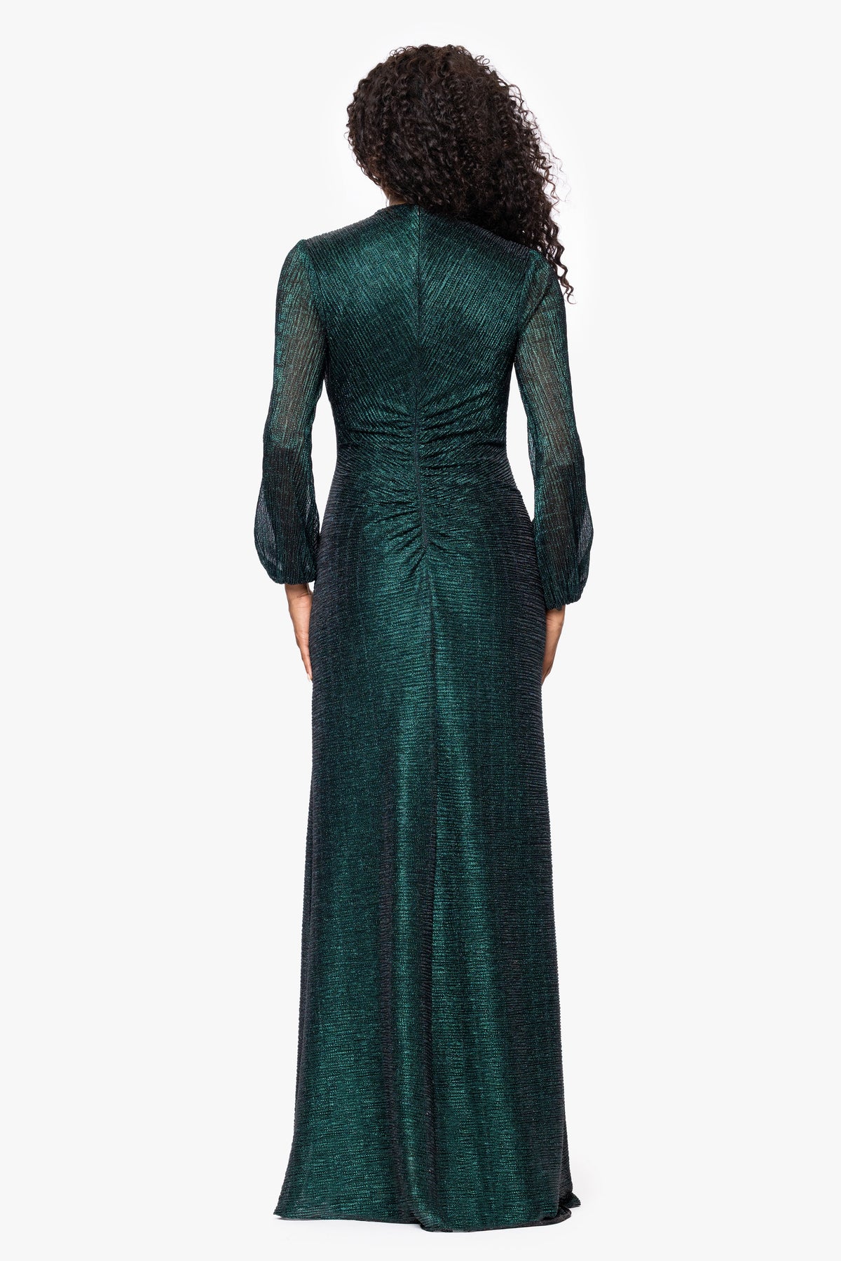 Betsy & Adam Petite "Jayline" Metallic Long Sleeve Dress - Black/Emerald