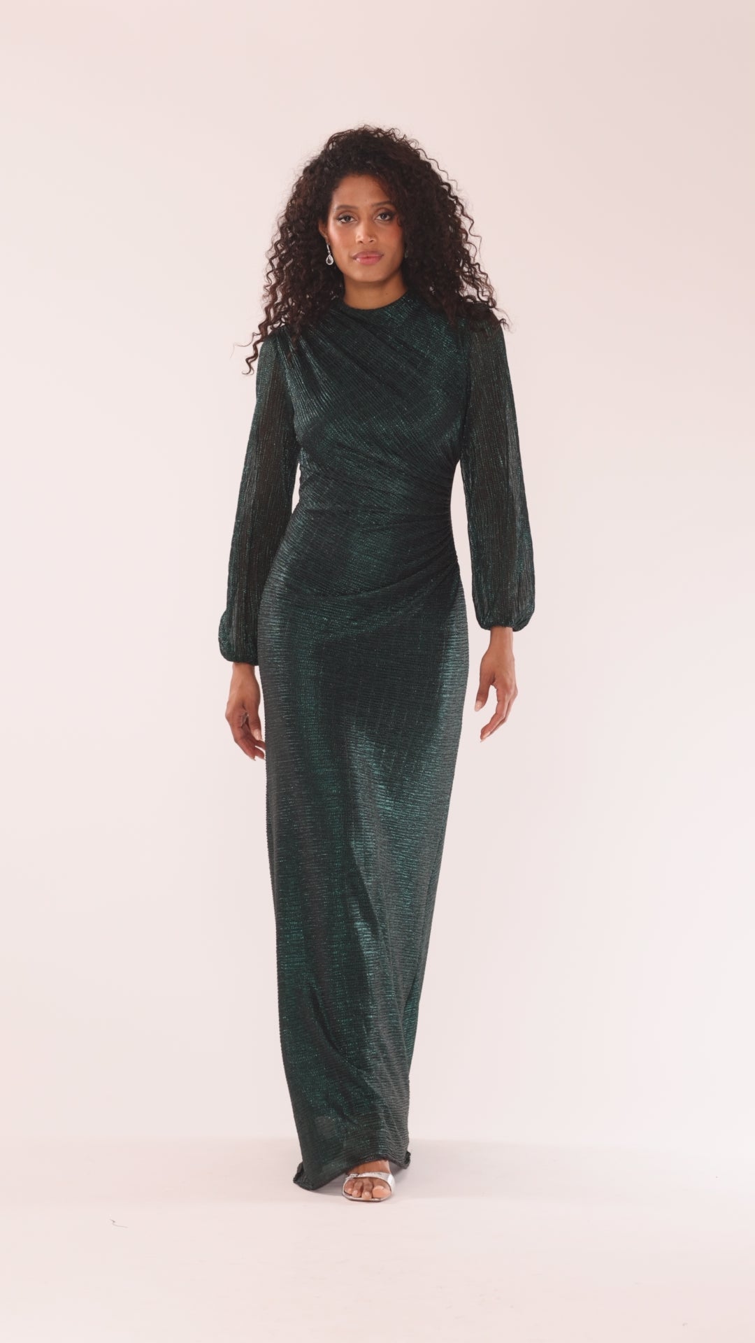 Betsy & Adam Petite "Jayline" Metallic Long Sleeve Dress - Black/Emerald