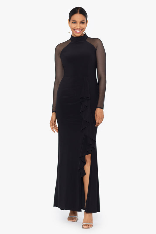 Betsy & Adam "Natalie" Scuba Crepe Mesh Sleeve Dress - Black