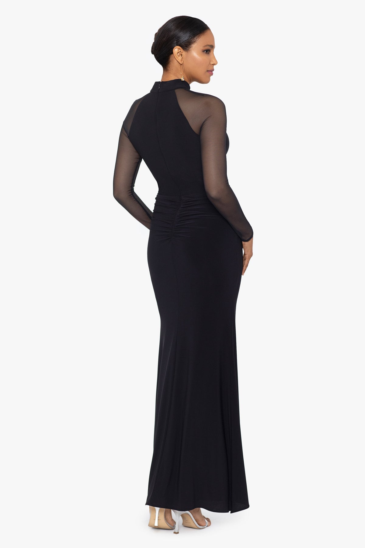Betsy & Adam "Natalie" Scuba Crepe Mesh Sleeve Dress - Black