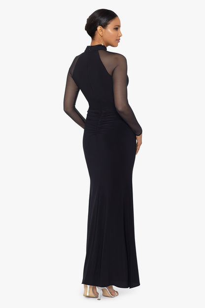 Betsy & Adam "Natalie" Scuba Crepe Mesh Sleeve Dress - Black