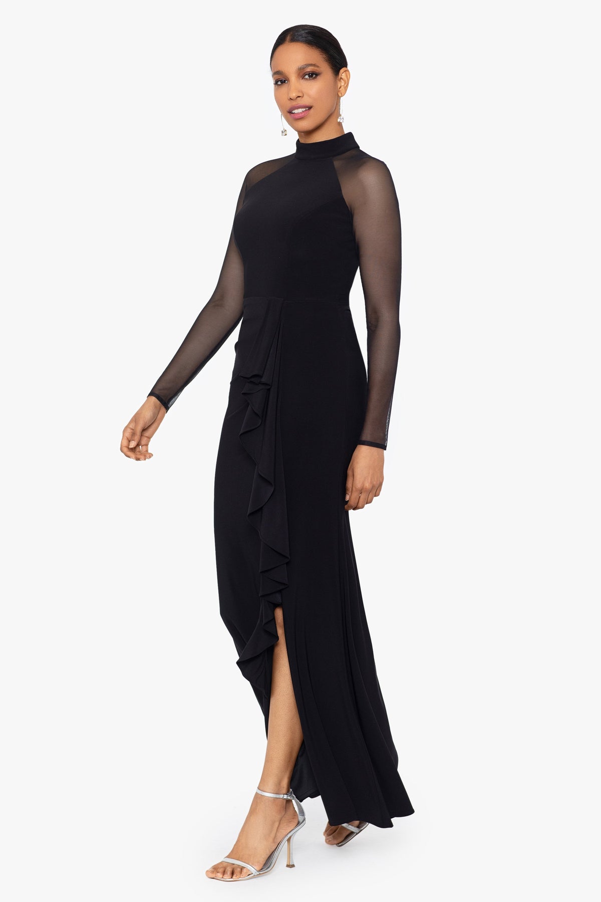 Betsy & Adam "Natalie" Scuba Crepe Mesh Sleeve Dress - Black