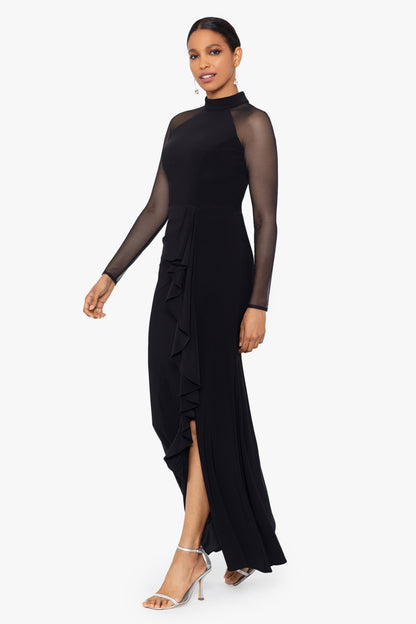 Betsy & Adam "Natalie" Scuba Crepe Mesh Sleeve Dress - Black