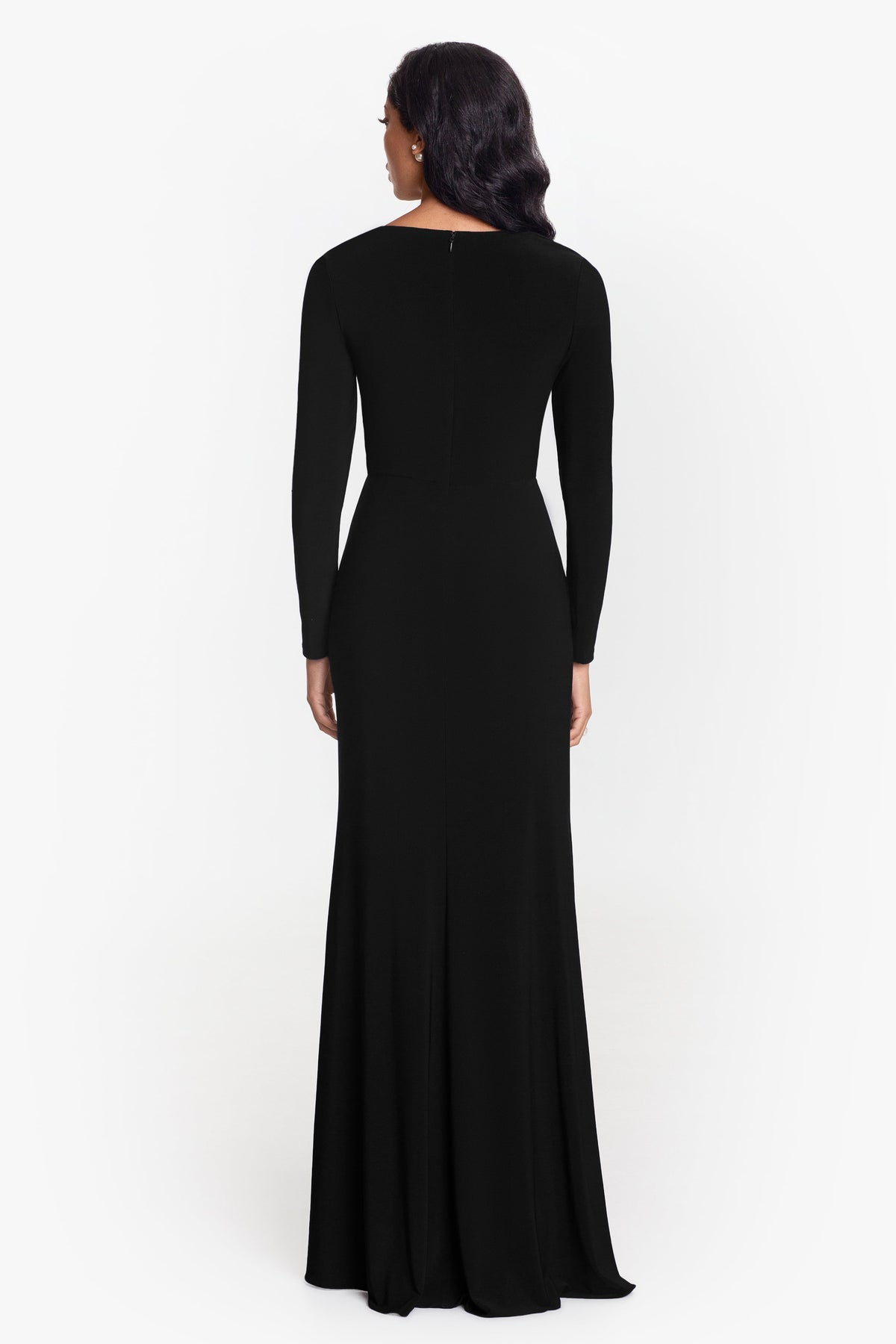 Betsy & Adam "Elle" Jersey Knit Long Sleeve Side Slit Dress - Black