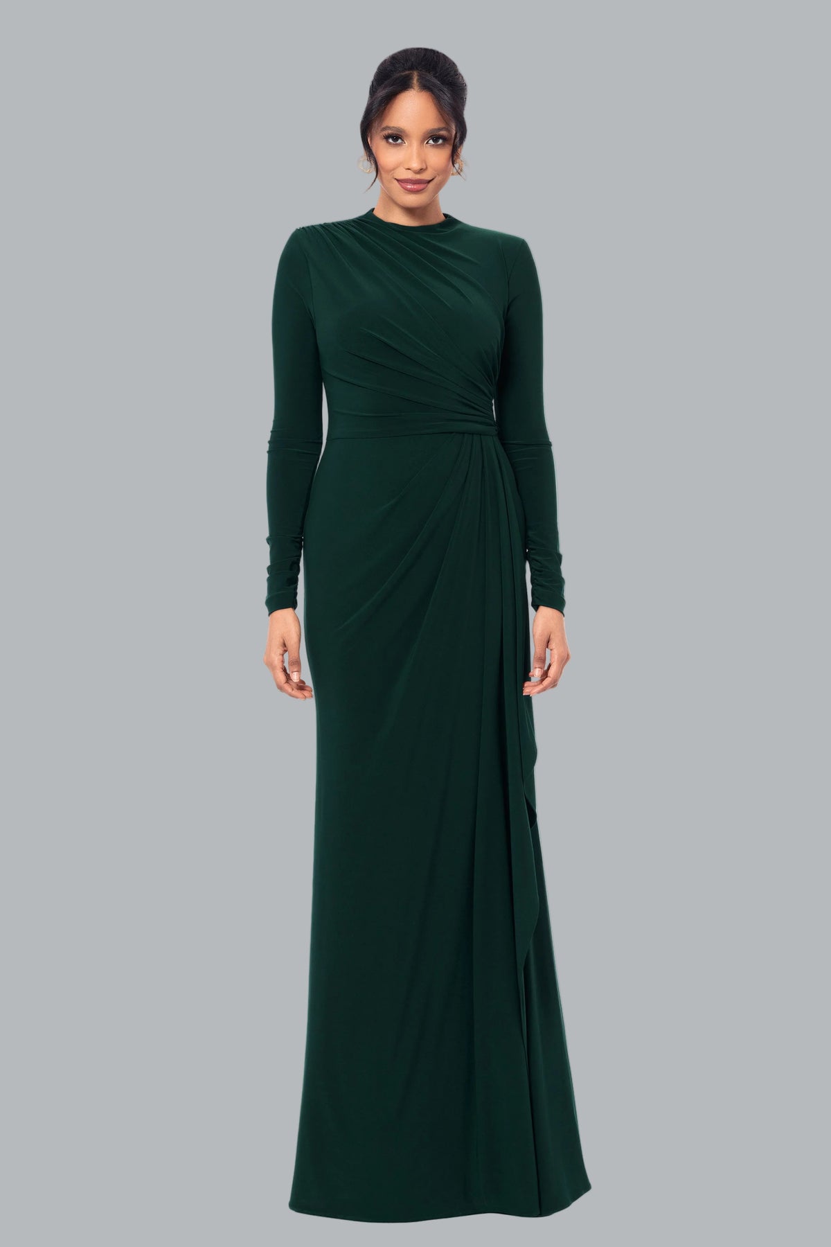 Betsy & Adam Petite "Jeanette" Stretch Knit Long Sleeve Dress - Pine