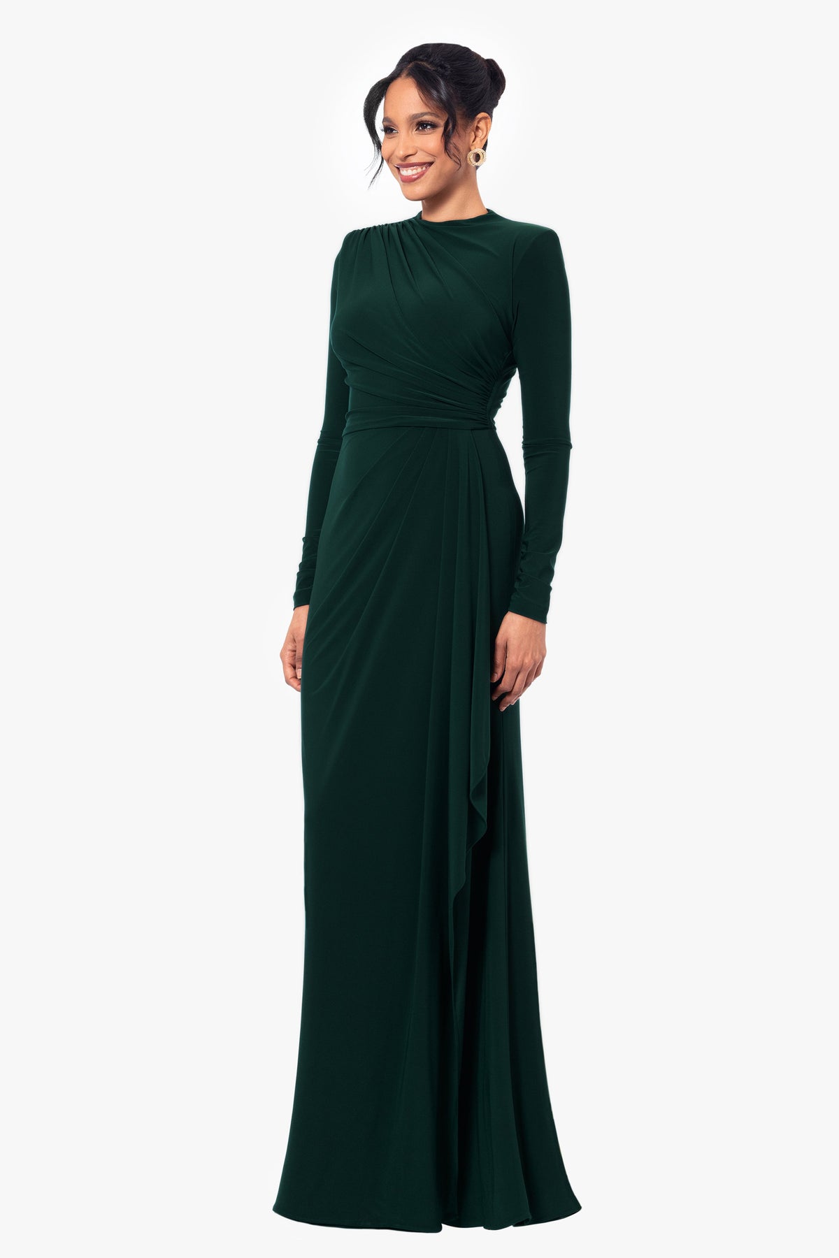 Betsy & Adam Petite "Jeanette" Stretch Knit Long Sleeve Dress - Pine