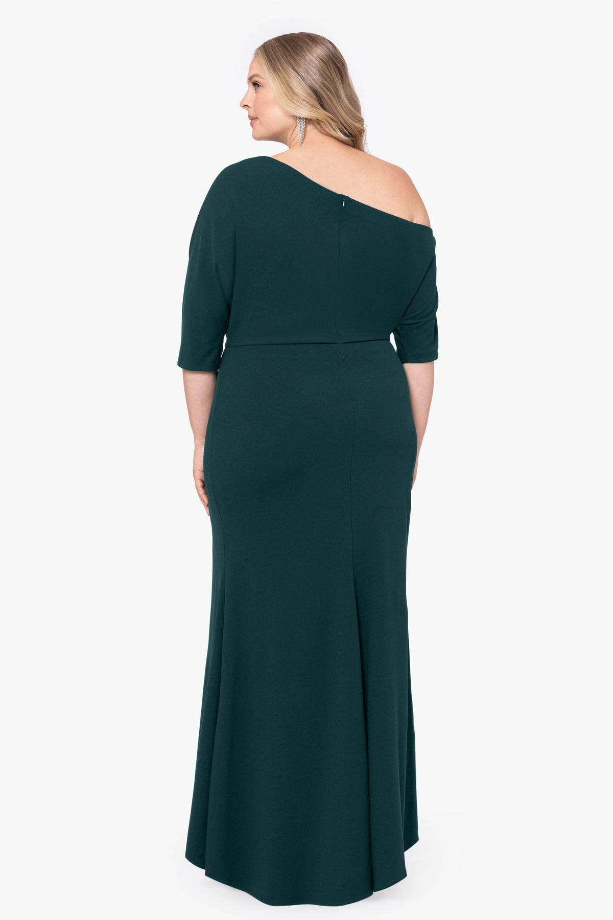 Betsy & Adam Plus “Madeline” Scuba Crepe Off The Shoulder Dress - Navy