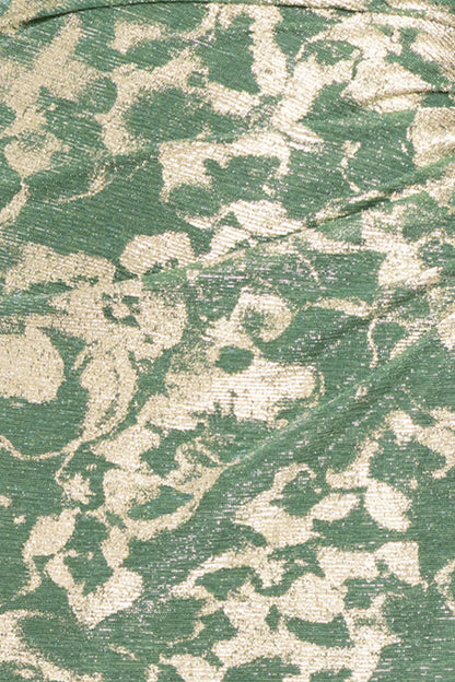 Betsy & Adam Petite "Cory" Metallic Print Ruched Dress - Matcha/Gold
