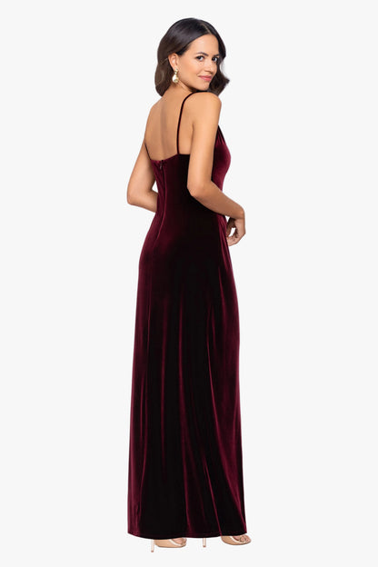 Betsy & Adam Petite "Allison" Velvet Cami Wrap Dress - Burgundy