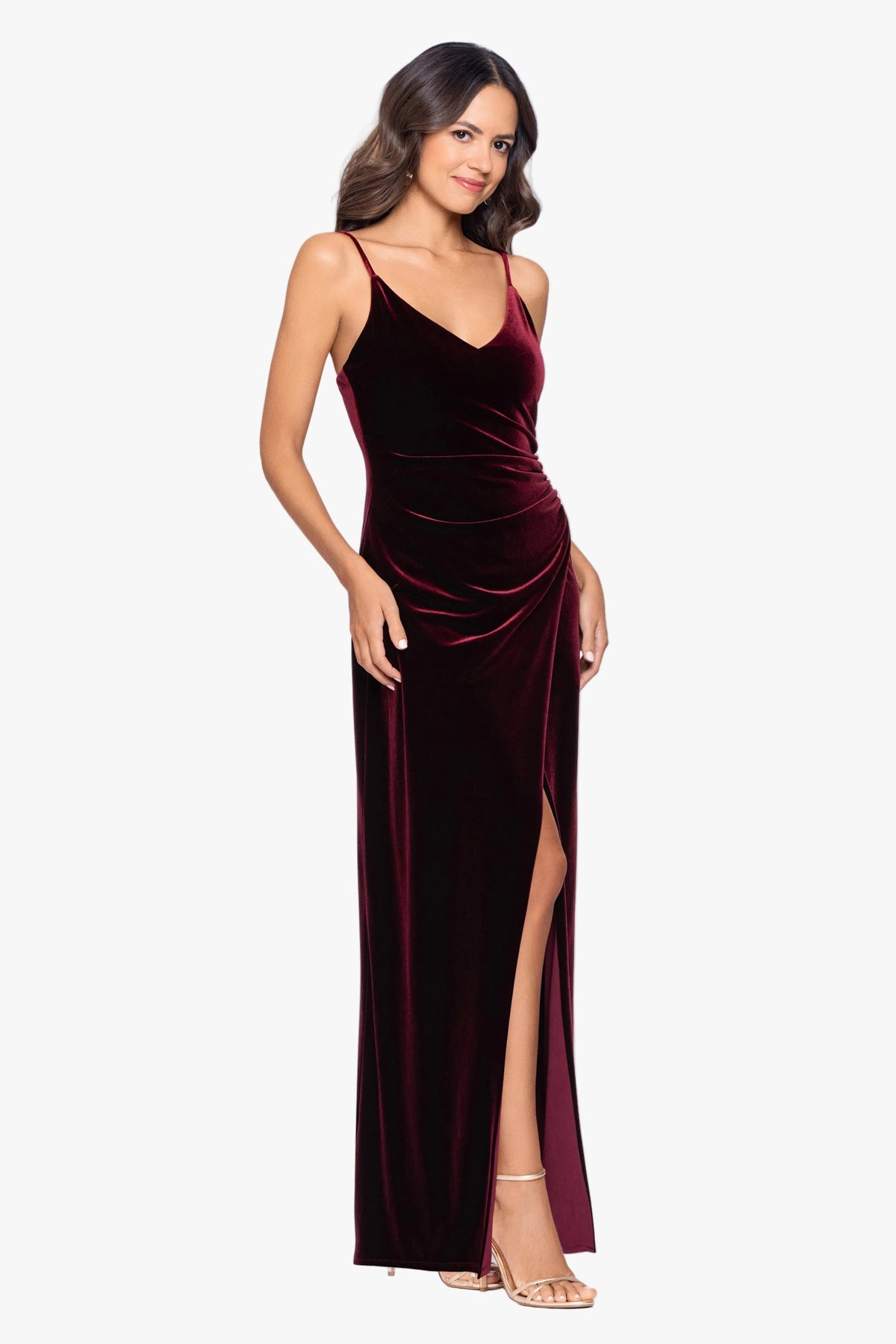Betsy & Adam Petite "Allison" Velvet Cami Wrap Dress - Burgundy