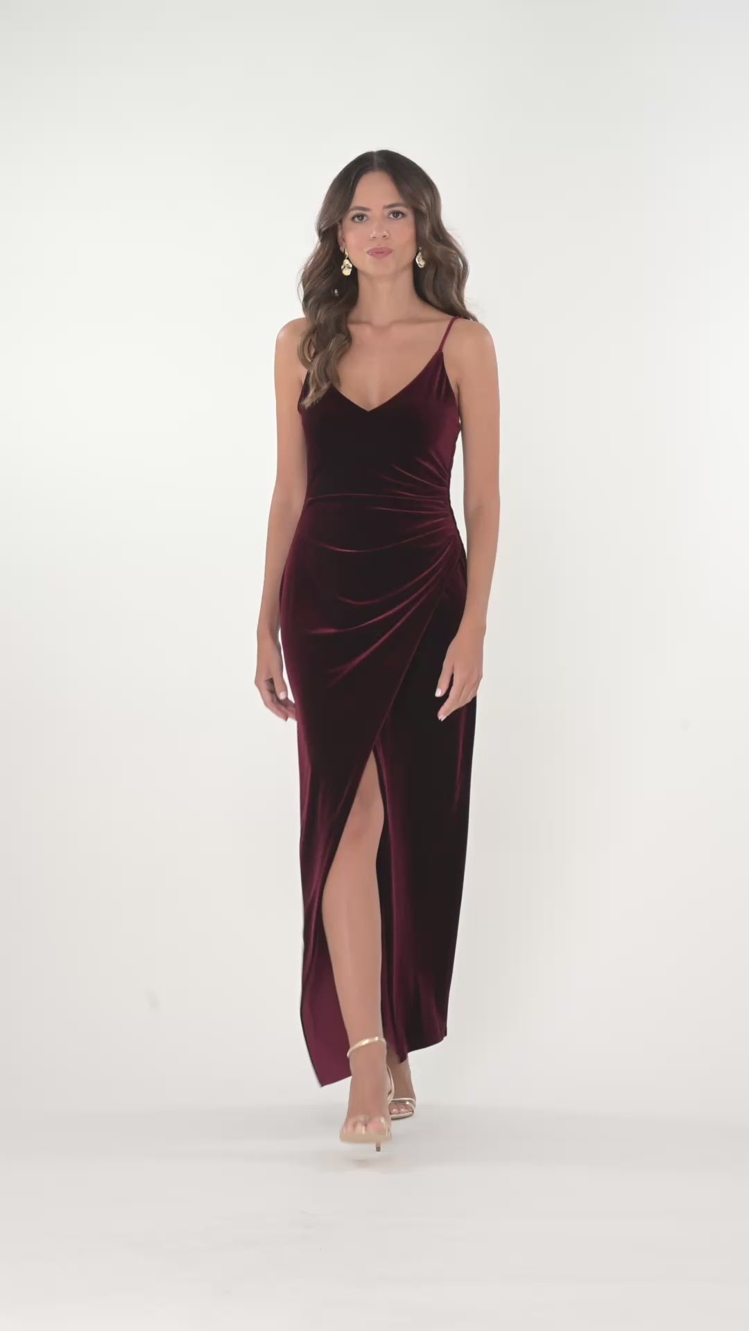 Betsy & Adam Petite "Allison" Velvet Cami Wrap Dress - Burgundy