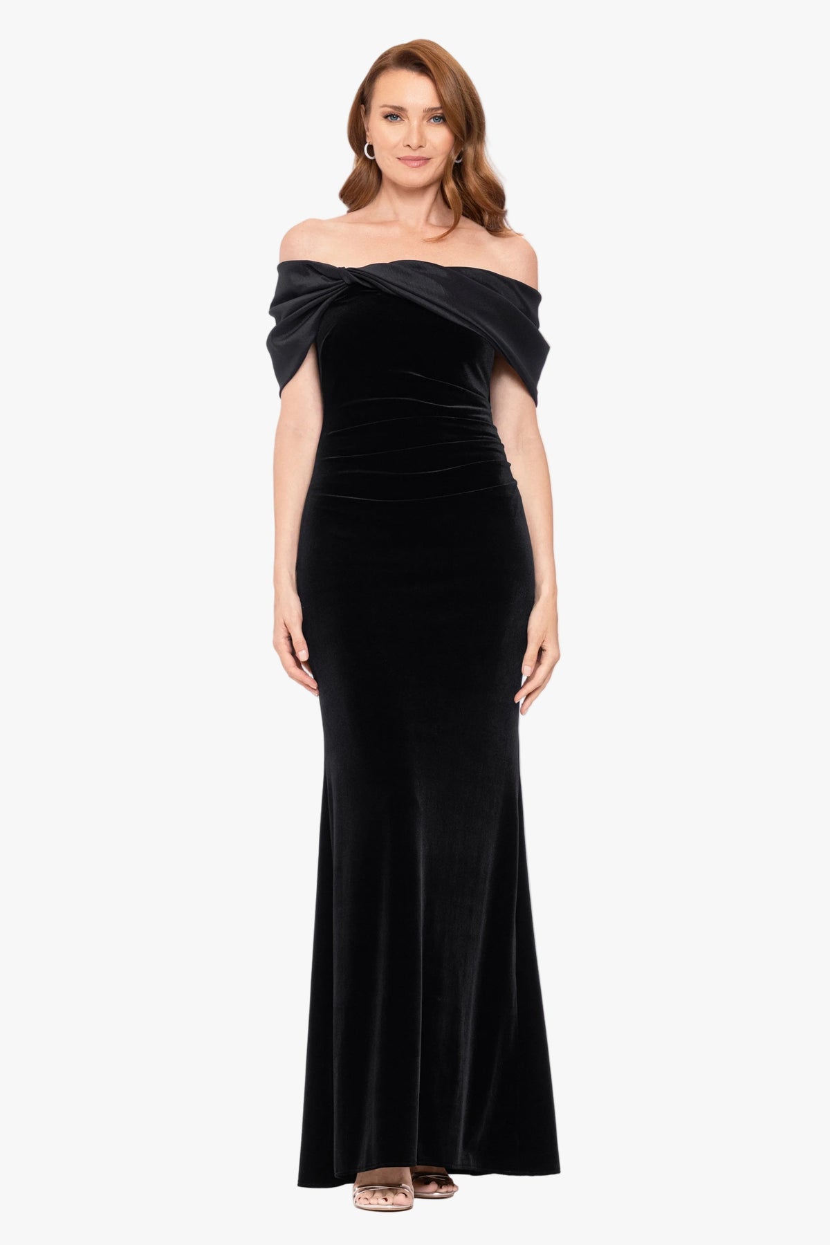 Betsy & Adam "Ellis" Stretch Velvet & Taffeta Dress - Black