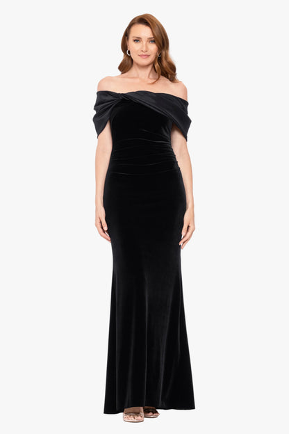 Betsy & Adam "Ellis" Stretch Velvet & Taffeta Dress - Black