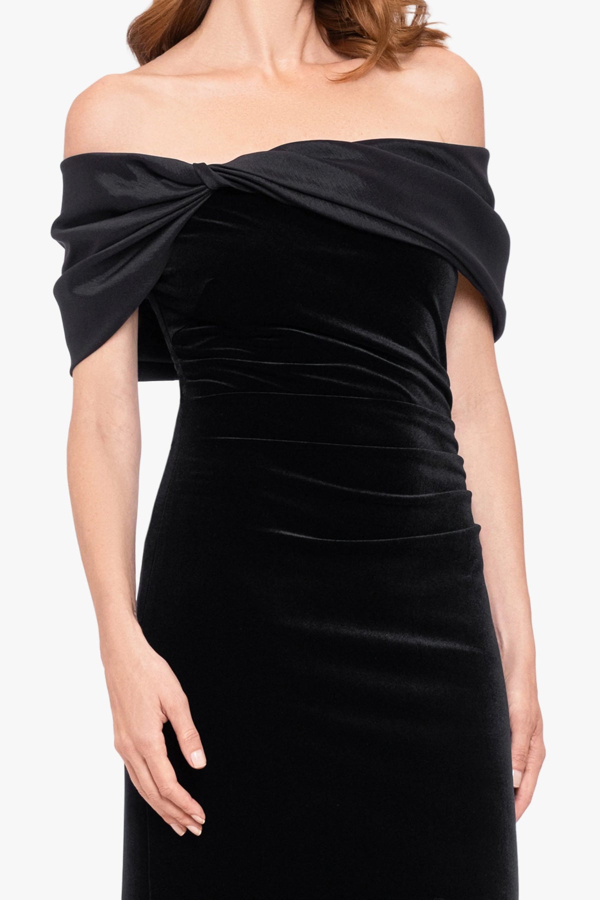 Betsy & Adam "Ellis" Stretch Velvet & Taffeta Dress - Black