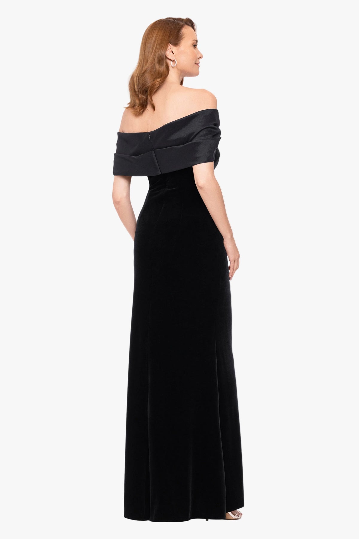 Betsy & Adam "Ellis" Stretch Velvet & Taffeta Dress - Black