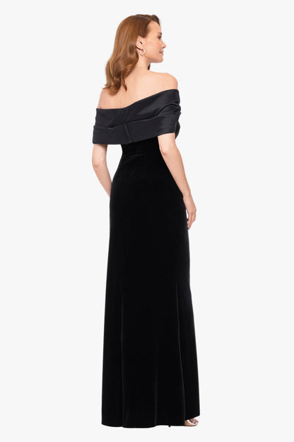 Betsy & Adam "Ellis" Stretch Velvet & Taffeta Dress - Black