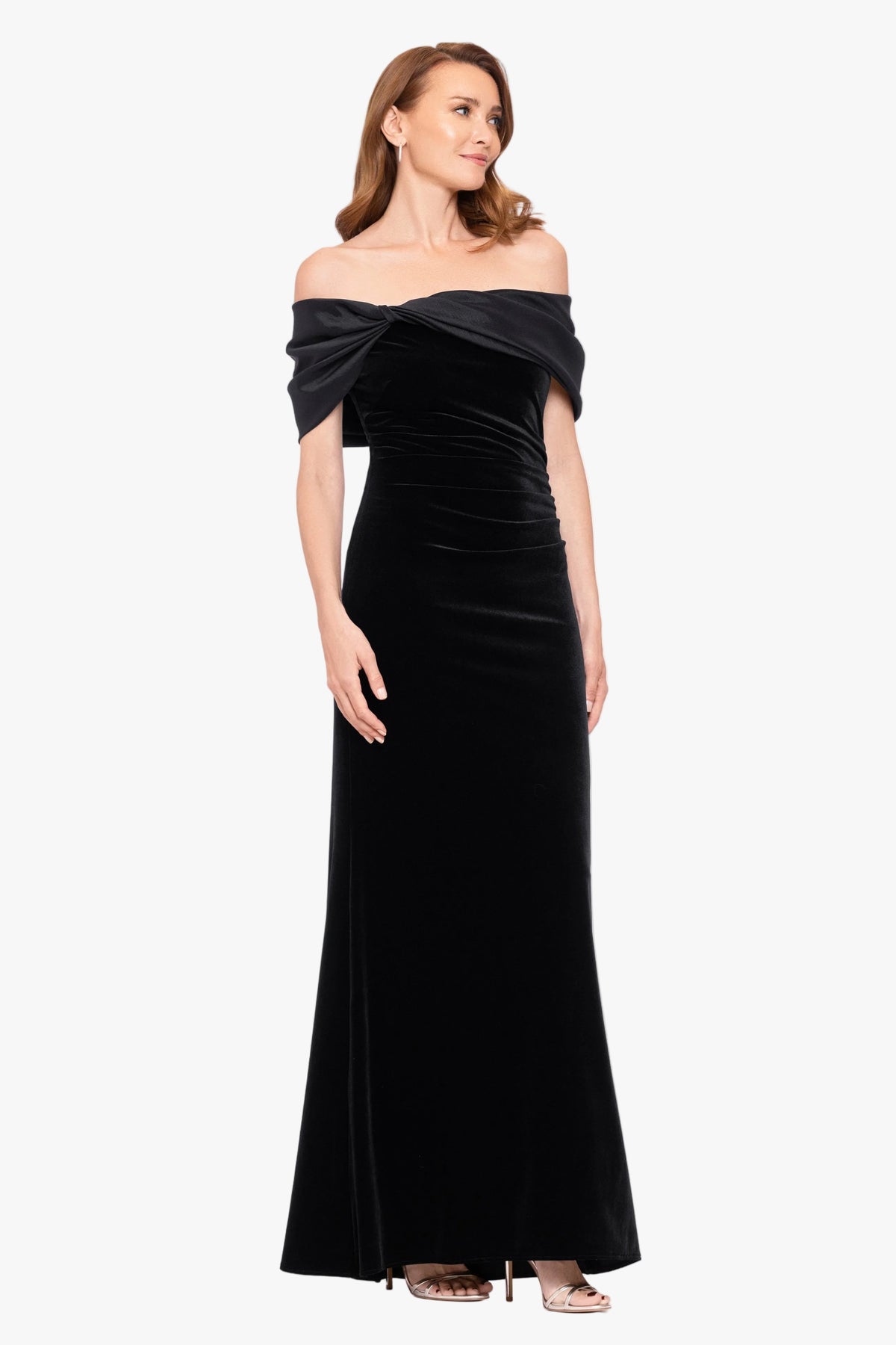 Betsy & Adam "Ellis" Stretch Velvet & Taffeta Dress - Black