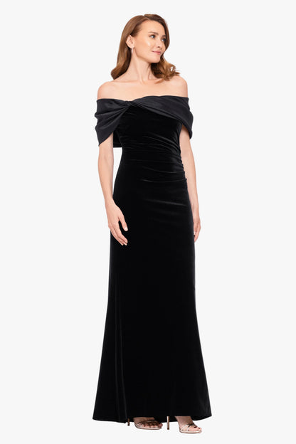 Betsy & Adam "Ellis" Stretch Velvet & Taffeta Dress - Black