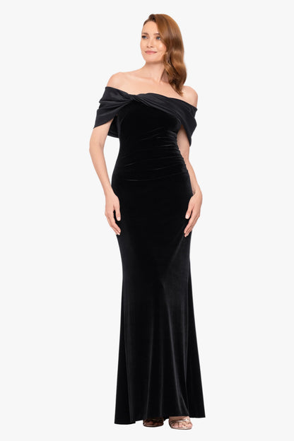 Betsy & Adam "Ellis" Stretch Velvet & Taffeta Dress - Black