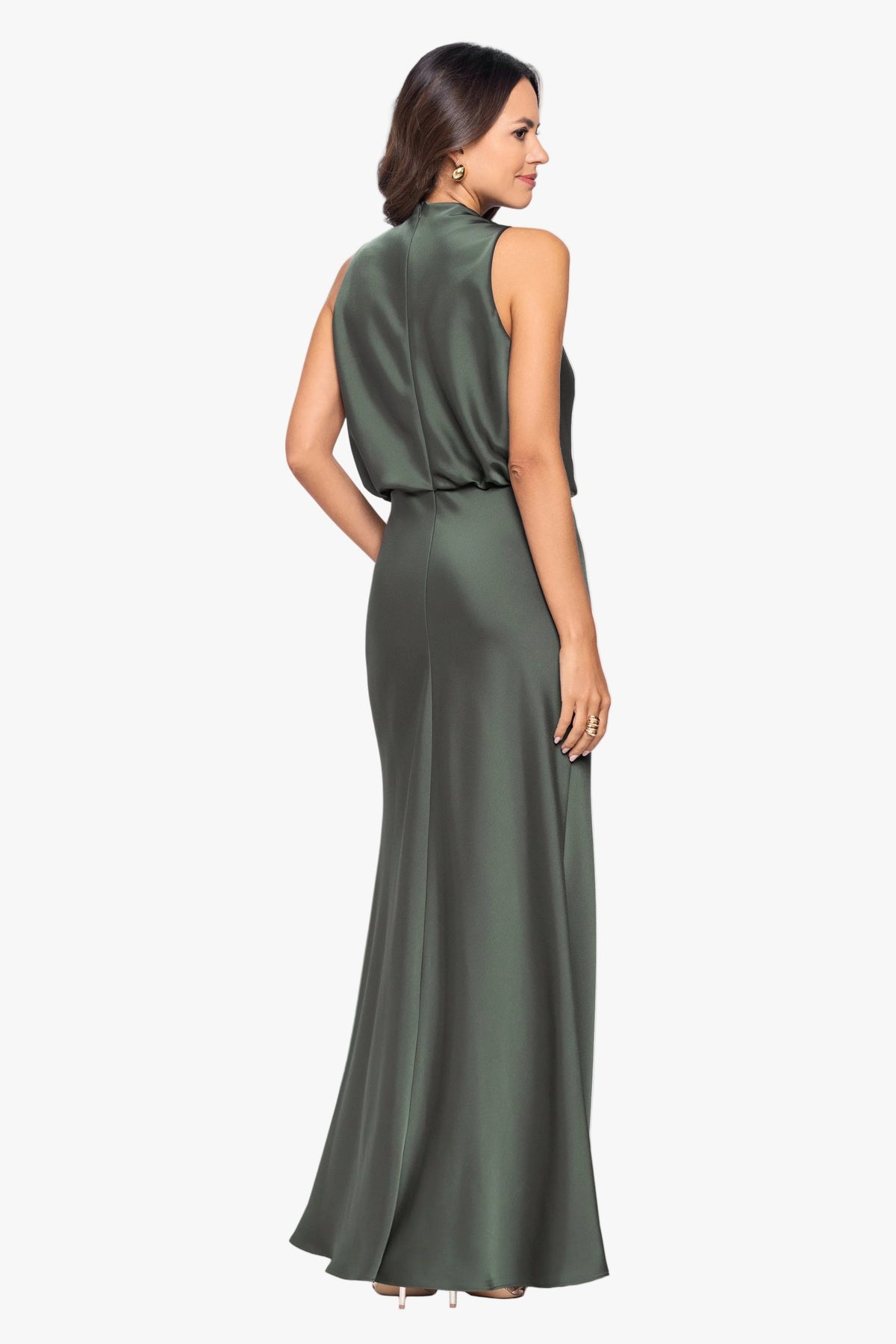 Betsy & Adam Petite "Colette" Satin Ruched Trim Dress - Hunter