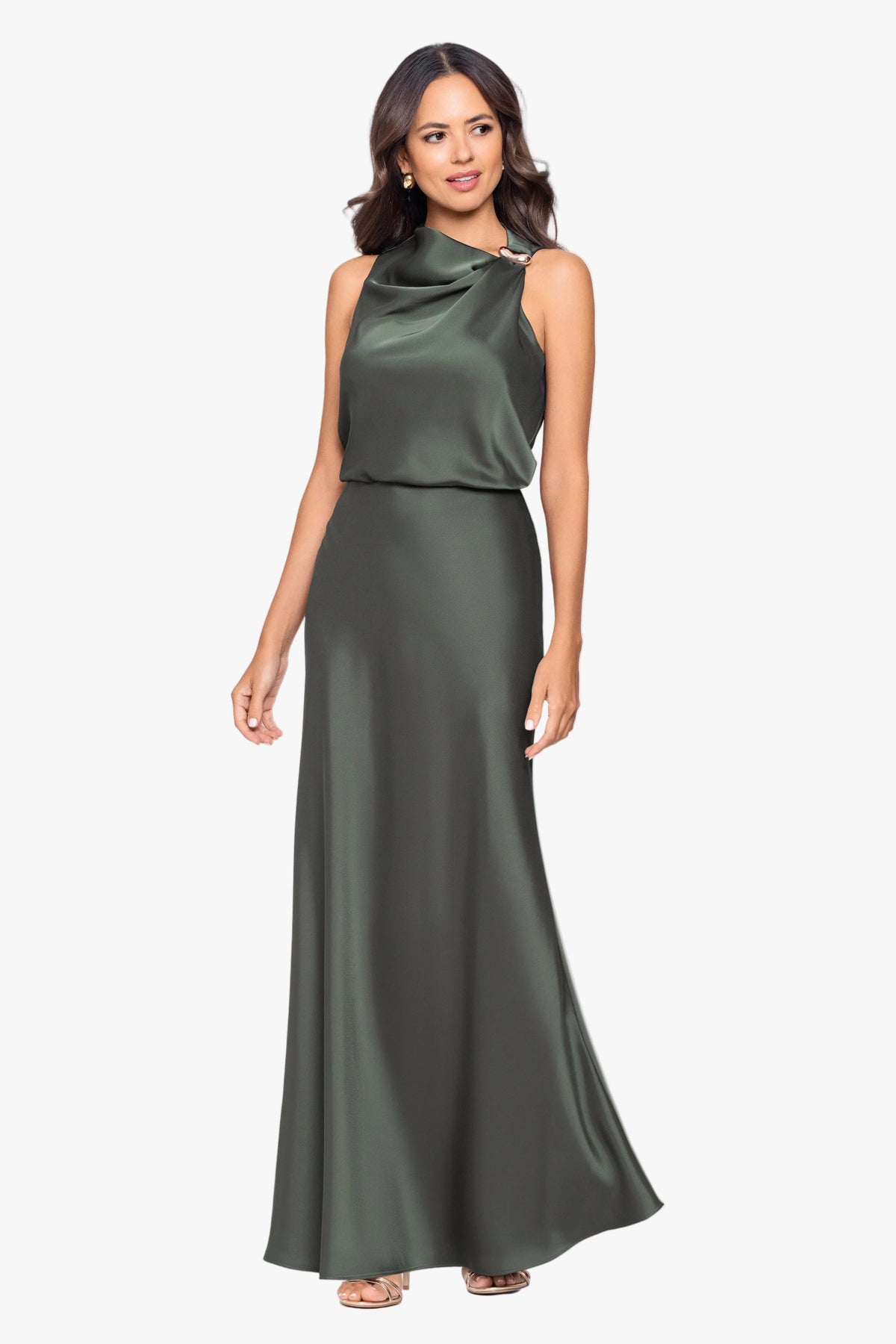 Betsy & Adam Petite "Colette" Satin Ruched Trim Dress - Hunter