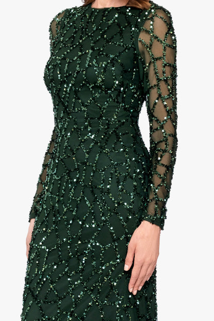 Betsy & Adam Petite "Hudson" Sequin Long Sleeve Dress - Hunter