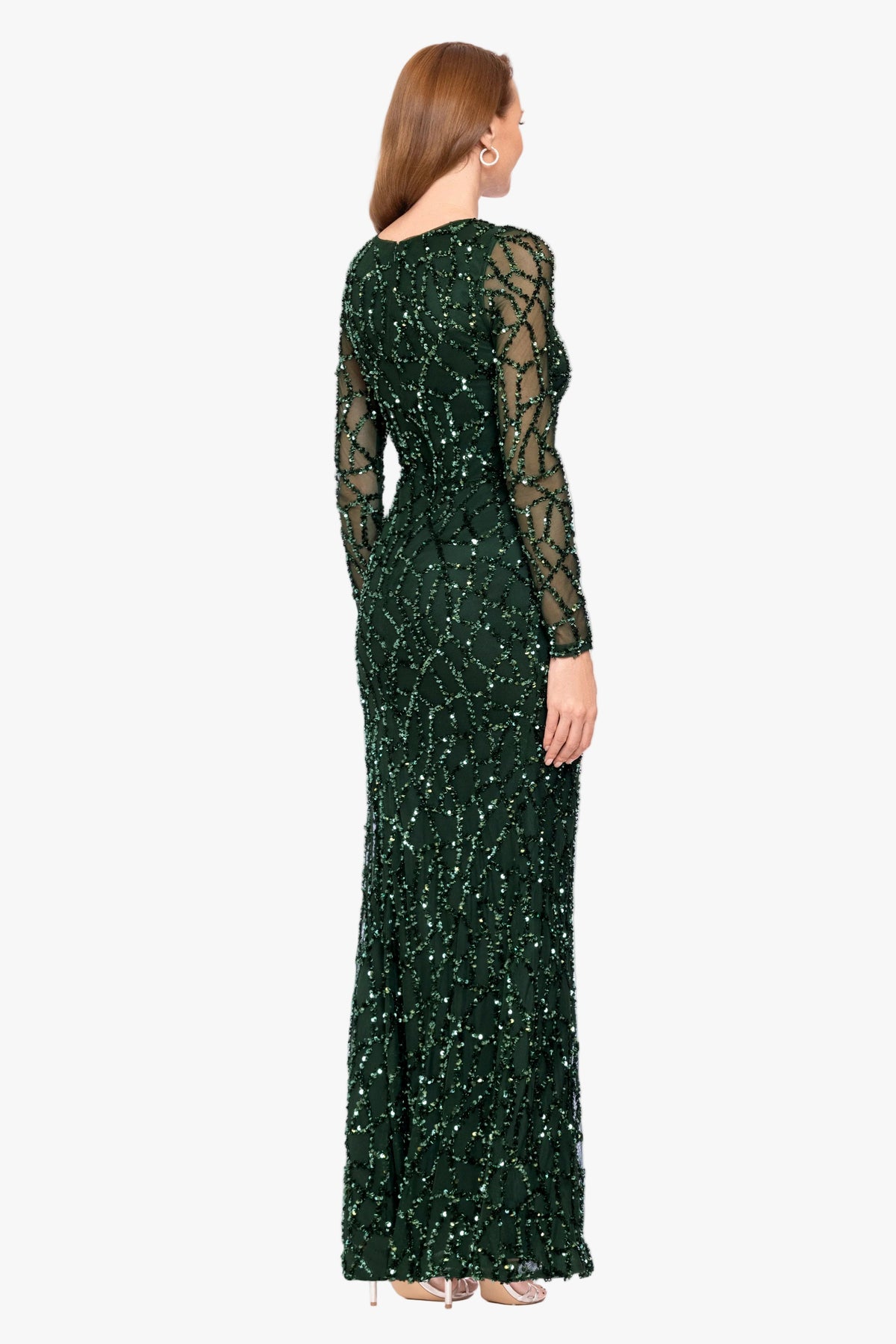 Betsy & Adam Petite "Hudson" Sequin Long Sleeve Dress - Hunter
