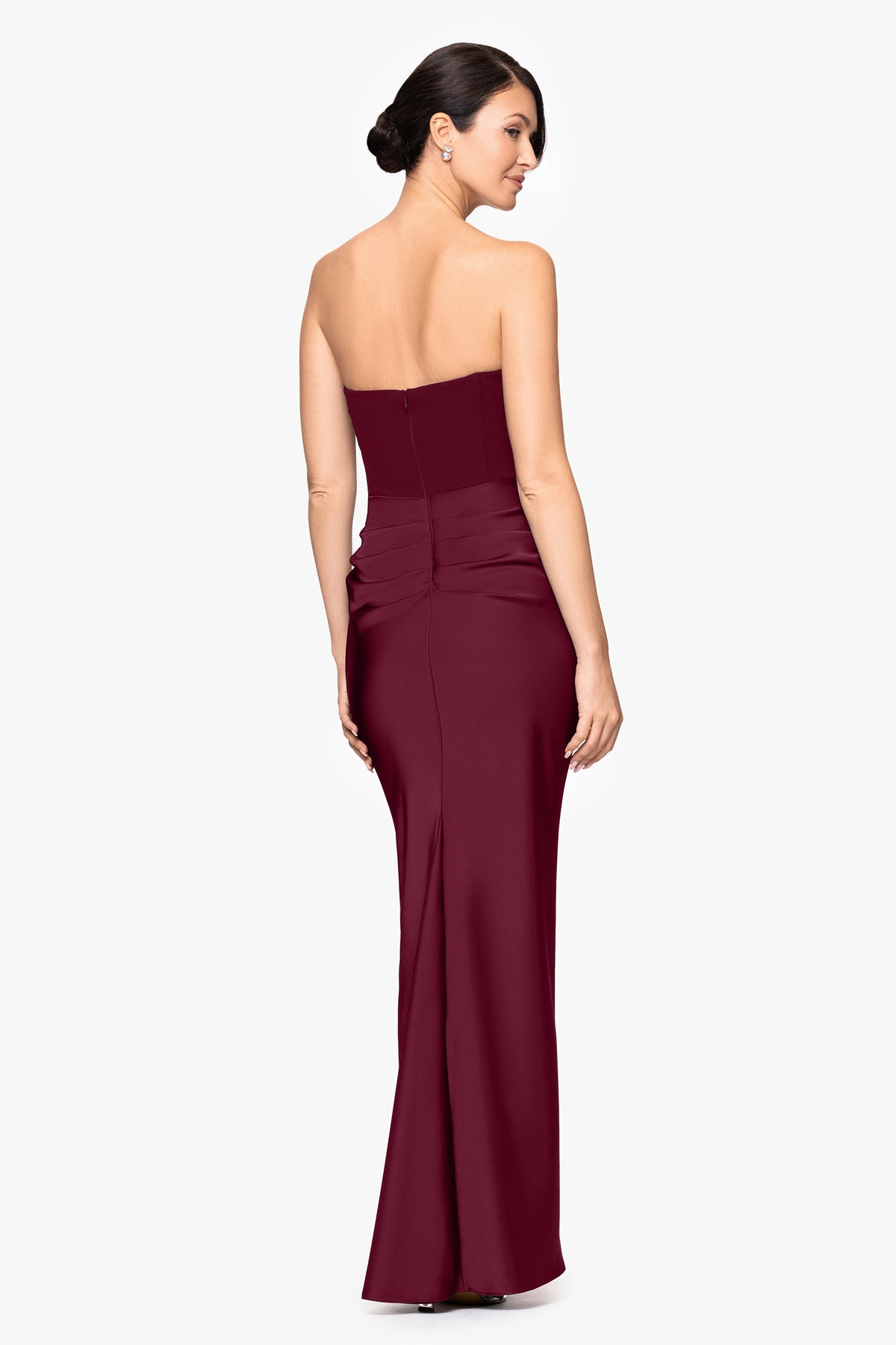 Betsy & Adam "Debra" Scuba Crepe & Satin Strapless Dress - Wine