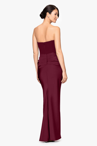 Betsy & Adam "Debra" Scuba Crepe & Satin Strapless Dress - Wine