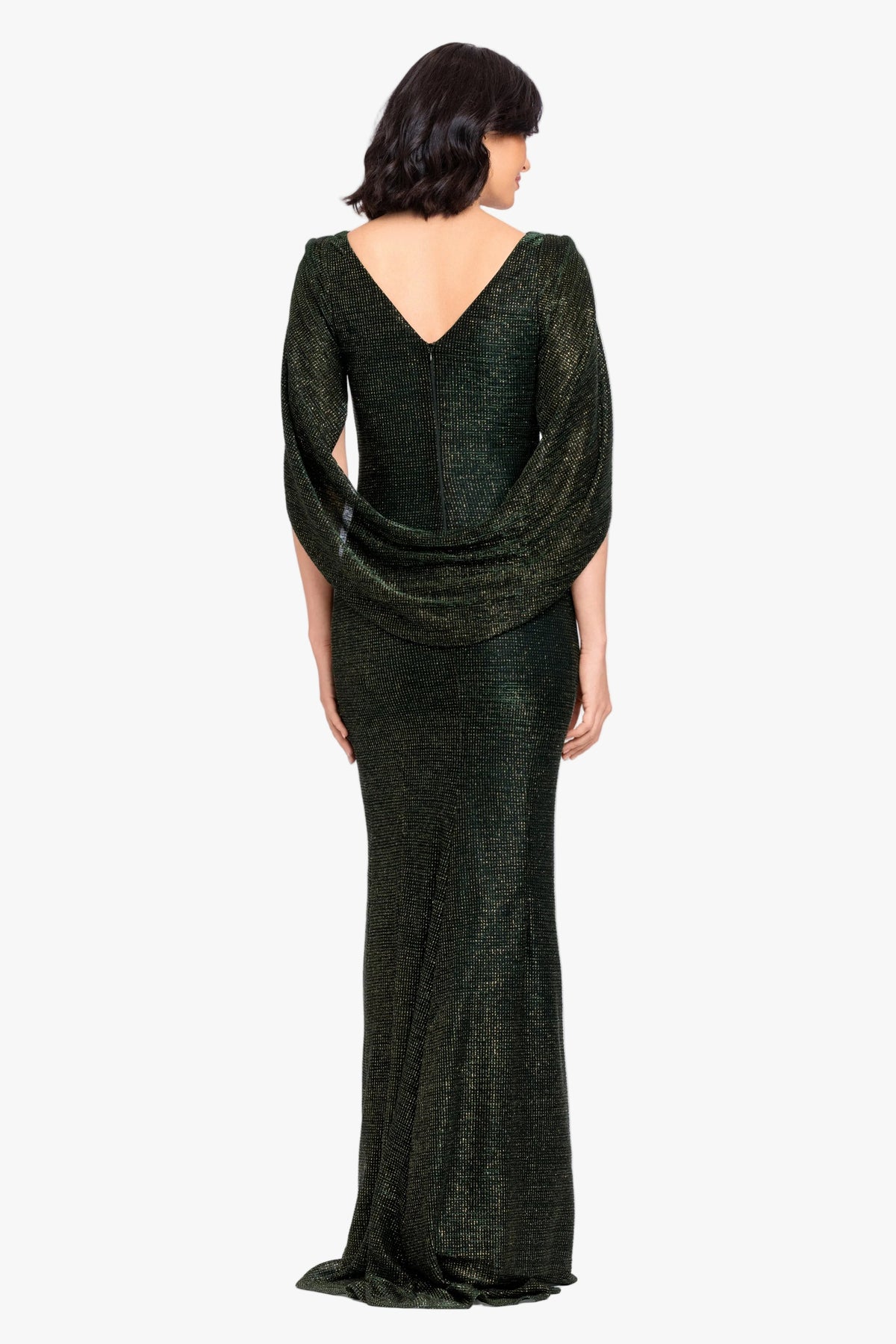 Betsy & Adam Petite "Marisol" Crinkle Droop Back Dress - Green/Gold