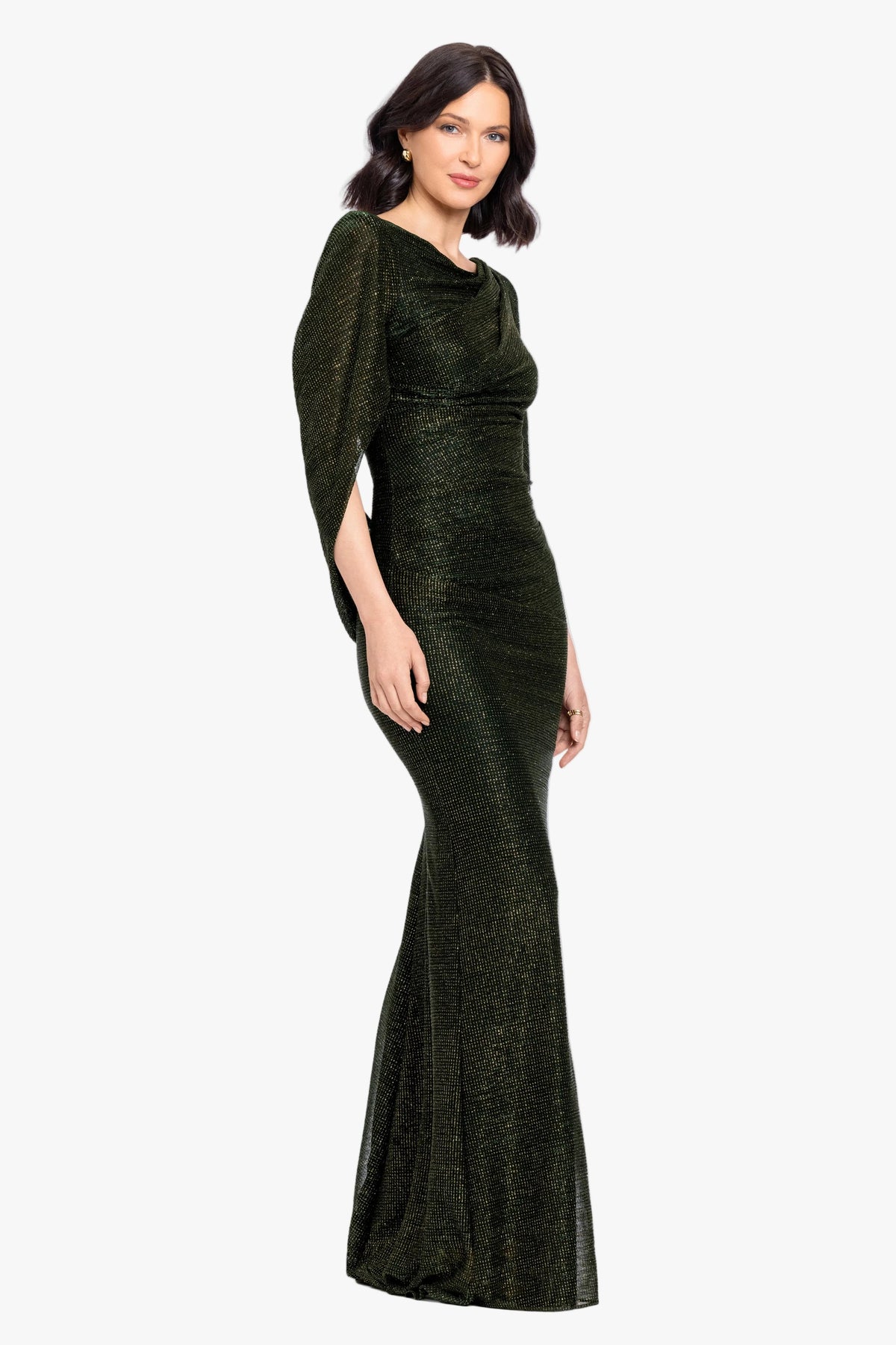 Betsy & Adam Petite "Marisol" Crinkle Droop Back Dress - Green/Gold