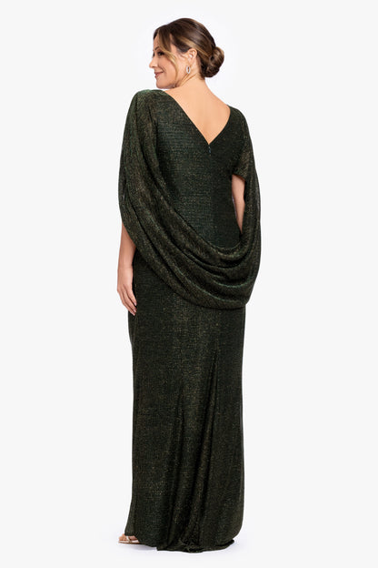 Betsy & Adam Plus "Marisol" Crinkle Droop Back Dress - Green/Gold