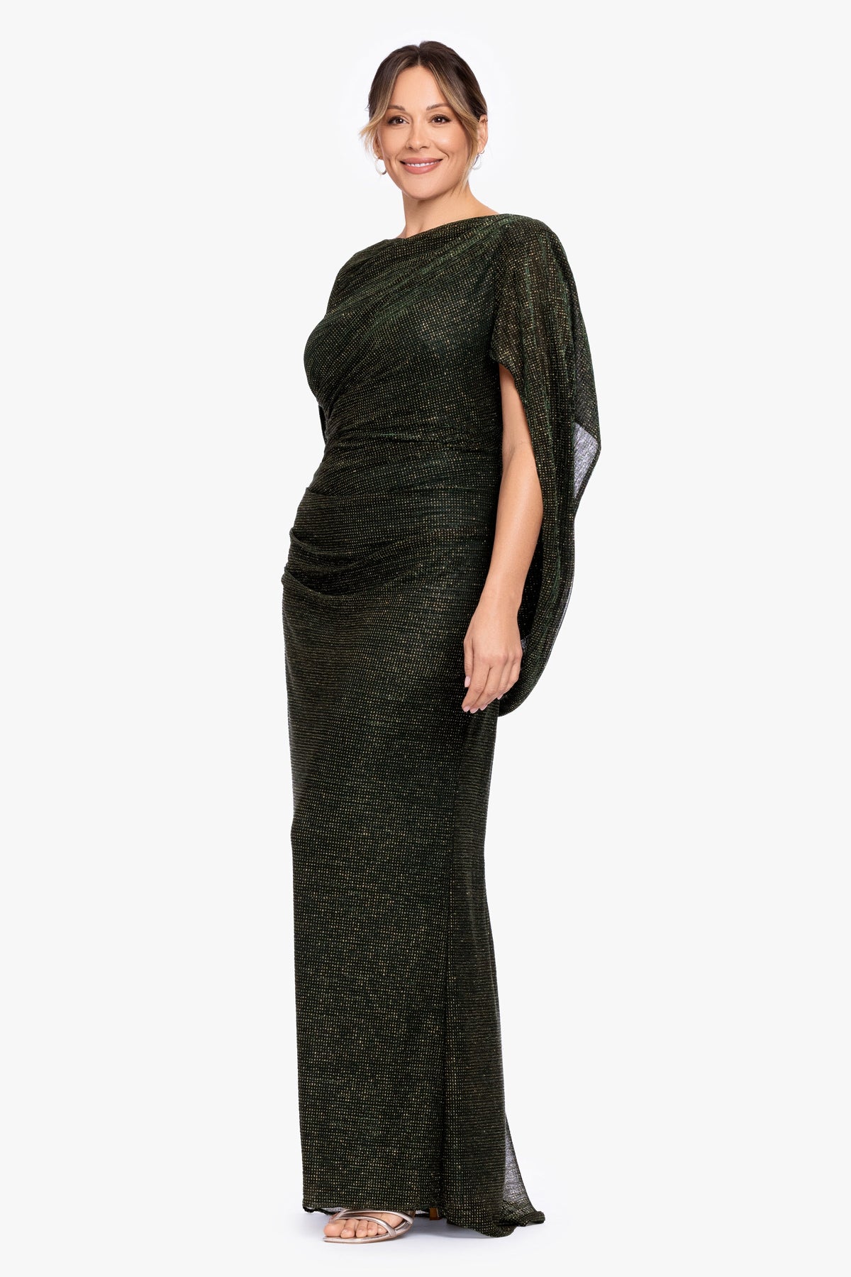Betsy & Adam Plus "Marisol" Crinkle Droop Back Dress - Green/Gold