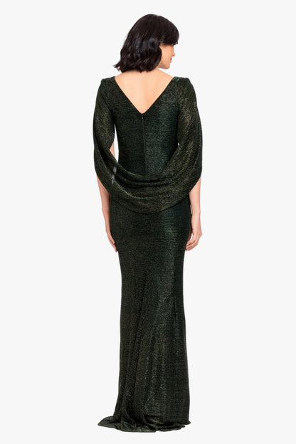Betsy & Adam "Marisol" Crinkle Droop Back Dress - Green/Gold