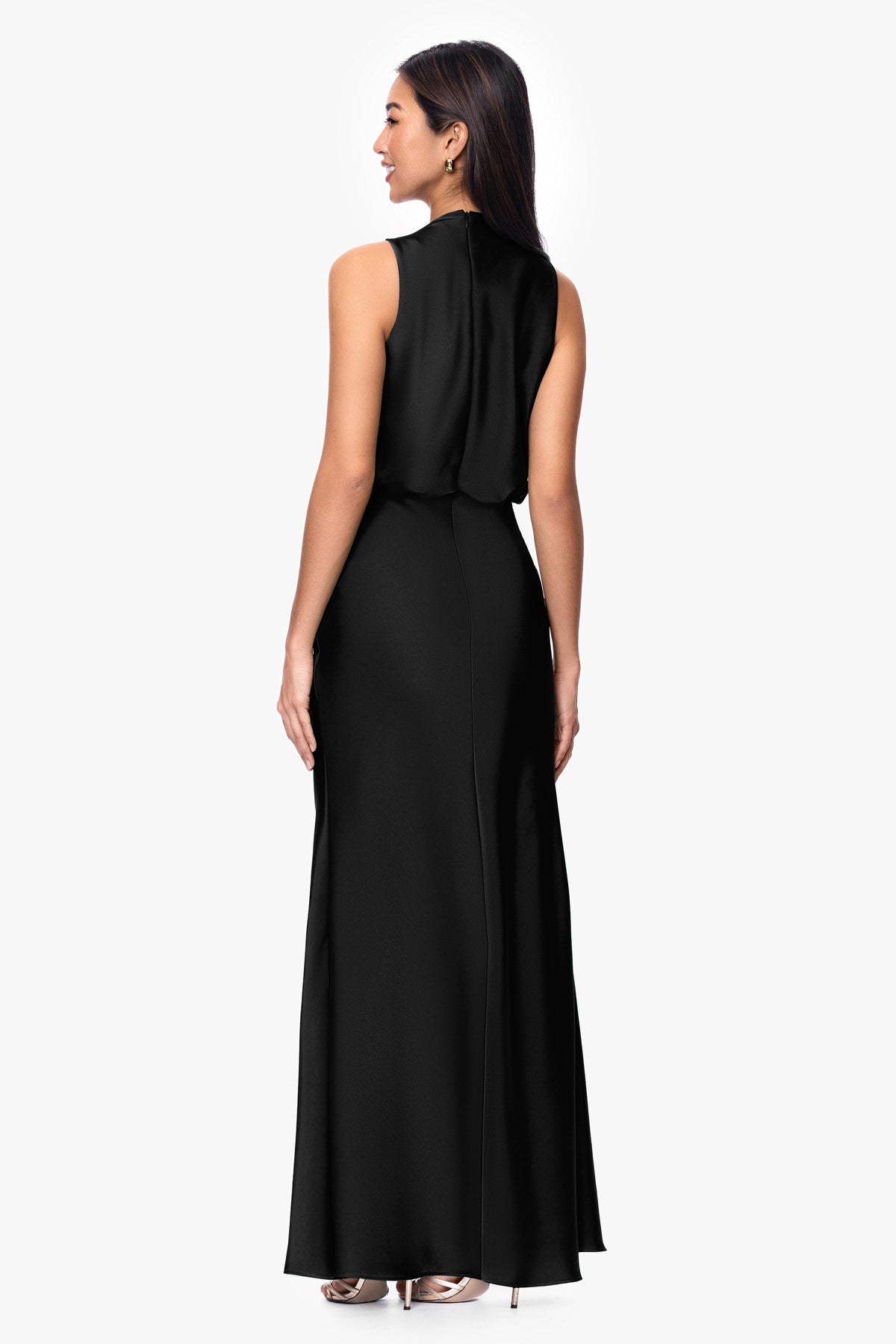 Betsy & Adam Petite "Colette" Satin Ruched Trim Dress - Black