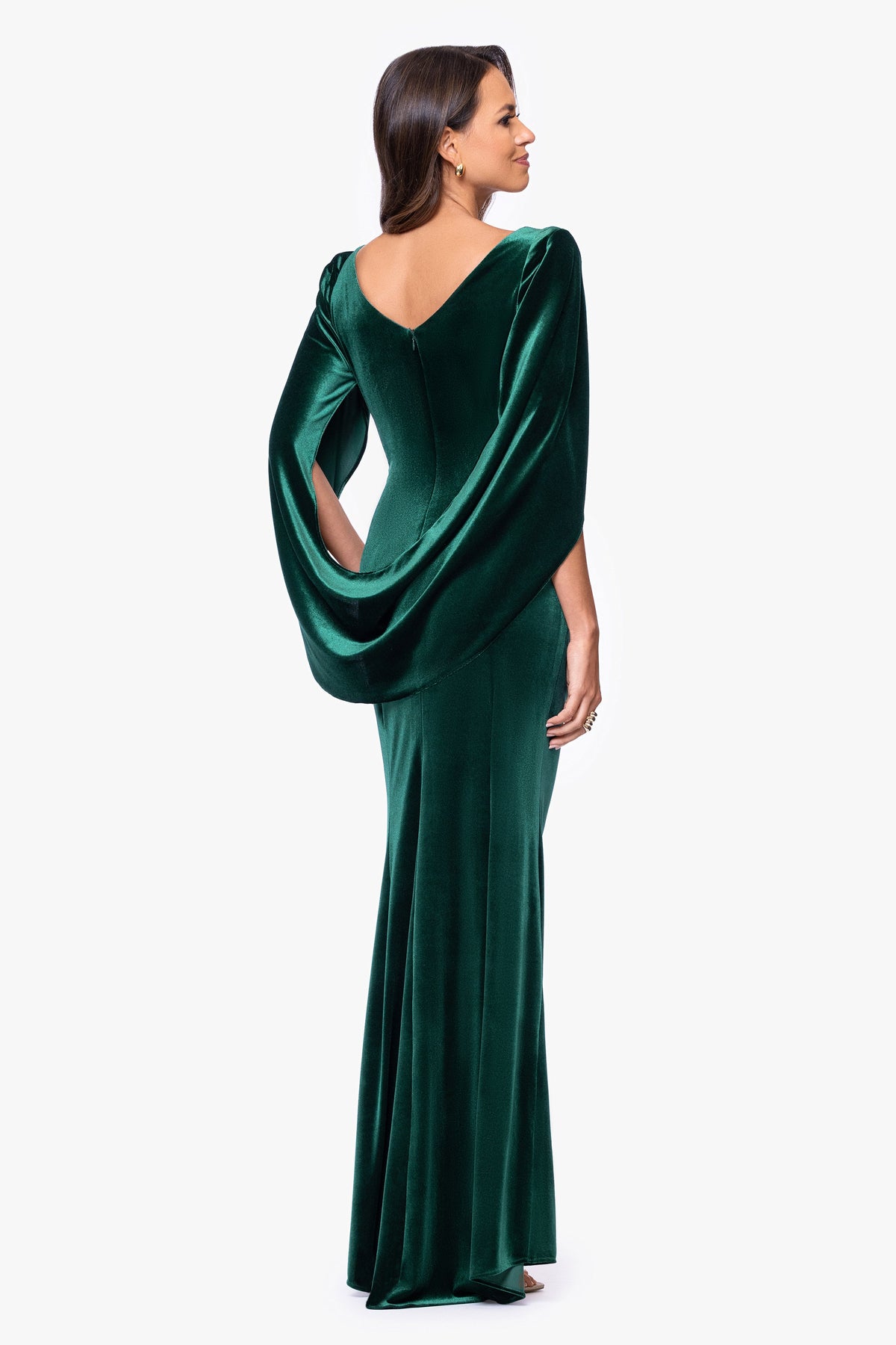 Betsy & Adam "Audrey" Velvet Draped Back Dress - Hunter
