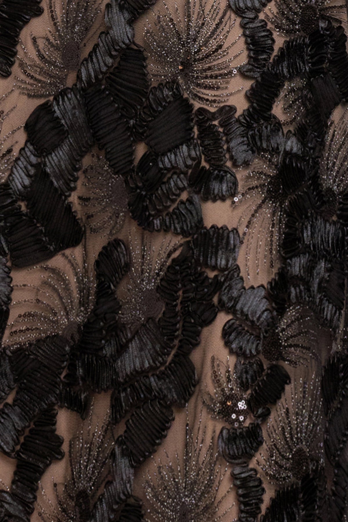 Betsy & Adam “Fabiana” Soutache Sequin Halter Neck Dress - Black/Nude