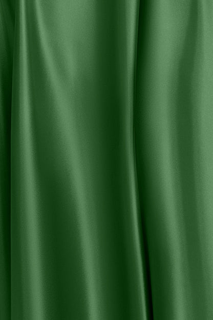 Betsy & Adam "Soley" Satin Off The Shoulder Ruched Gown - Moss