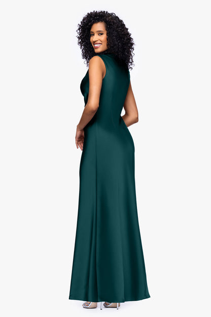 Betsy & Adam Petite "Amberly" Satin Drape Neck Dress - Pine