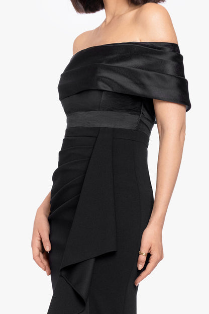 Betsy & Adam "Hannah" Scuba Crepe & Organza Top Strapless Dress - Black