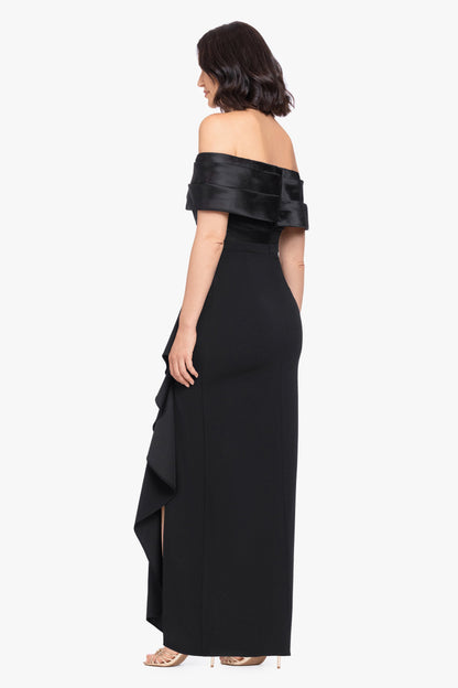 Betsy & Adam "Hannah" Scuba Crepe & Organza Top Strapless Dress - Black