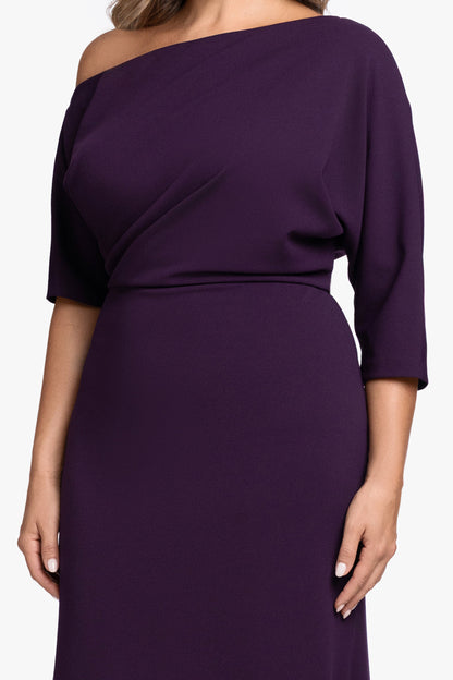 Betsy & Adam Plus “Madeline” Scuba Crepe Off The Shoulder Dress - Mulberry