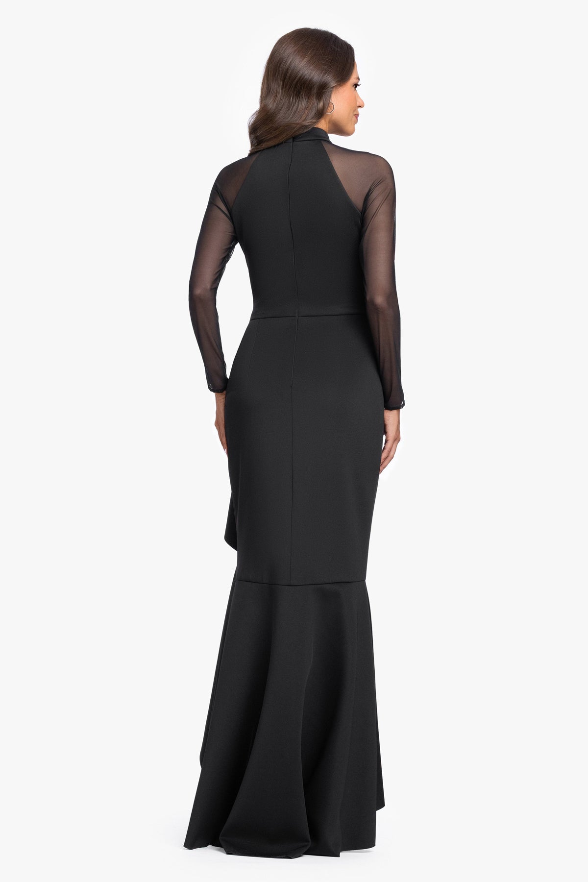 Betsy & Adam "Blair" Techno Scuba Mesh Long Sleeve Dress - Black