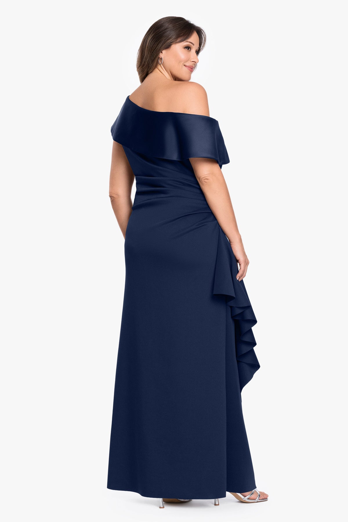 Betsy & Adam Plus "Mariah" Techno Scuba Off The Shoulder Dress - Midnight