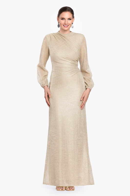 Betsy & Adam Petite "Jayline" Metallic Long Sleeve Dress - Gold/Gold