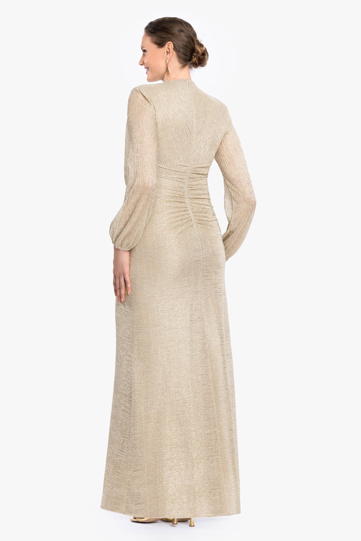 Betsy & Adam Petite "Jayline" Metallic Long Sleeve Dress - Gold/Gold