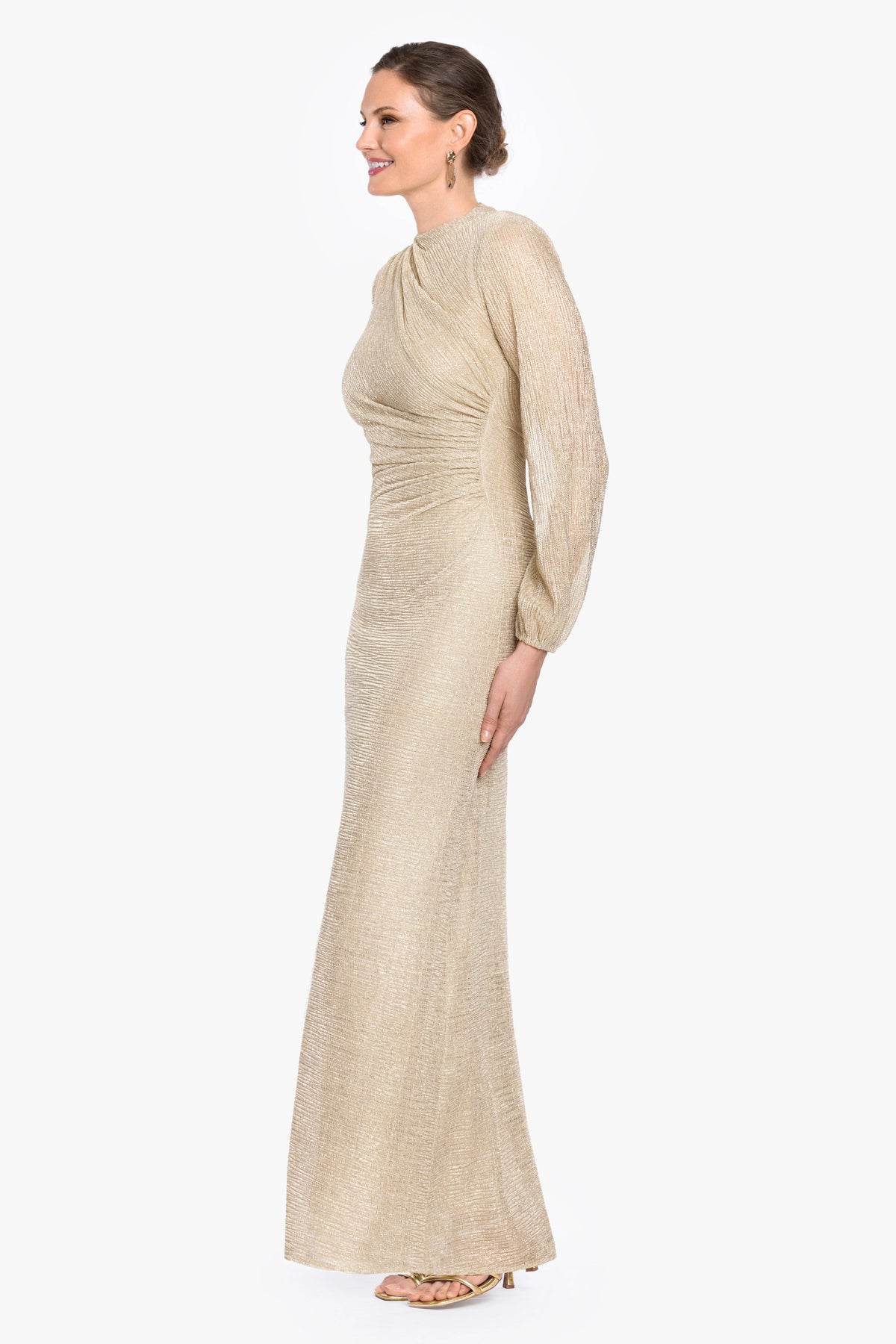 Betsy & Adam Petite "Jayline" Metallic Long Sleeve Dress - Gold/Gold