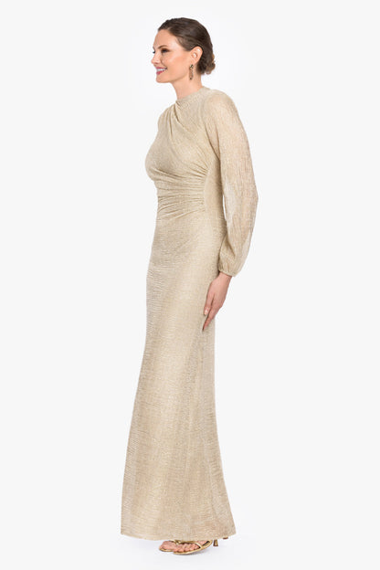 Betsy & Adam Petite "Jayline" Metallic Long Sleeve Dress - Gold/Gold