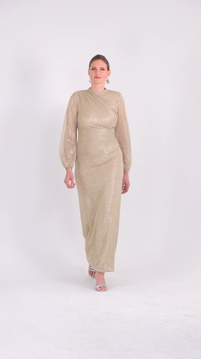 Betsy & Adam Petite "Jayline" Metallic Long Sleeve Dress - Gold/Gold